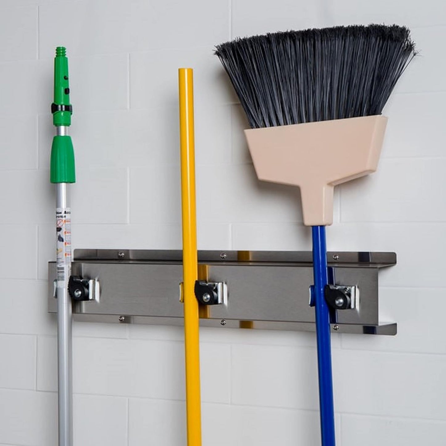 24" Stainless Steel 3 Slots Mop/Broom Rack - Holder Assembly for Mop Broom Racks Utility Cabinets Garage Storage System Garden Kitchen Tool Organizer
