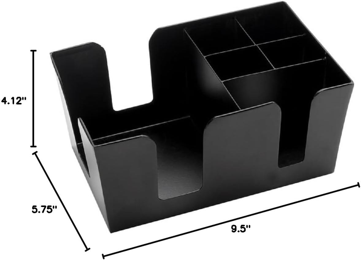6 Compartment Bar Caddy 9-1/2" x 5-3/4" x 4-1/8" Black Color - Condiment Dispenser Countertop Organizer Condiment Supplies Holder for Home Work Restaurant