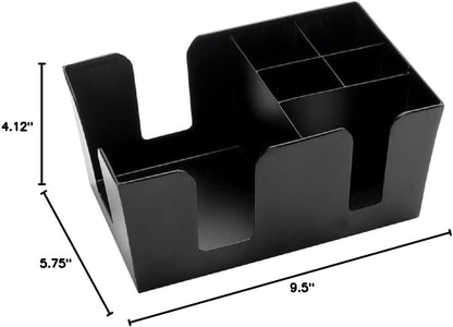 6 Compartment Bar Caddy 9-1/2" x 5-3/4" x 4-1/8" Black Color - Condiment Dispenser Countertop Organizer Condiment Supplies Holder for Home Work Restaurant
