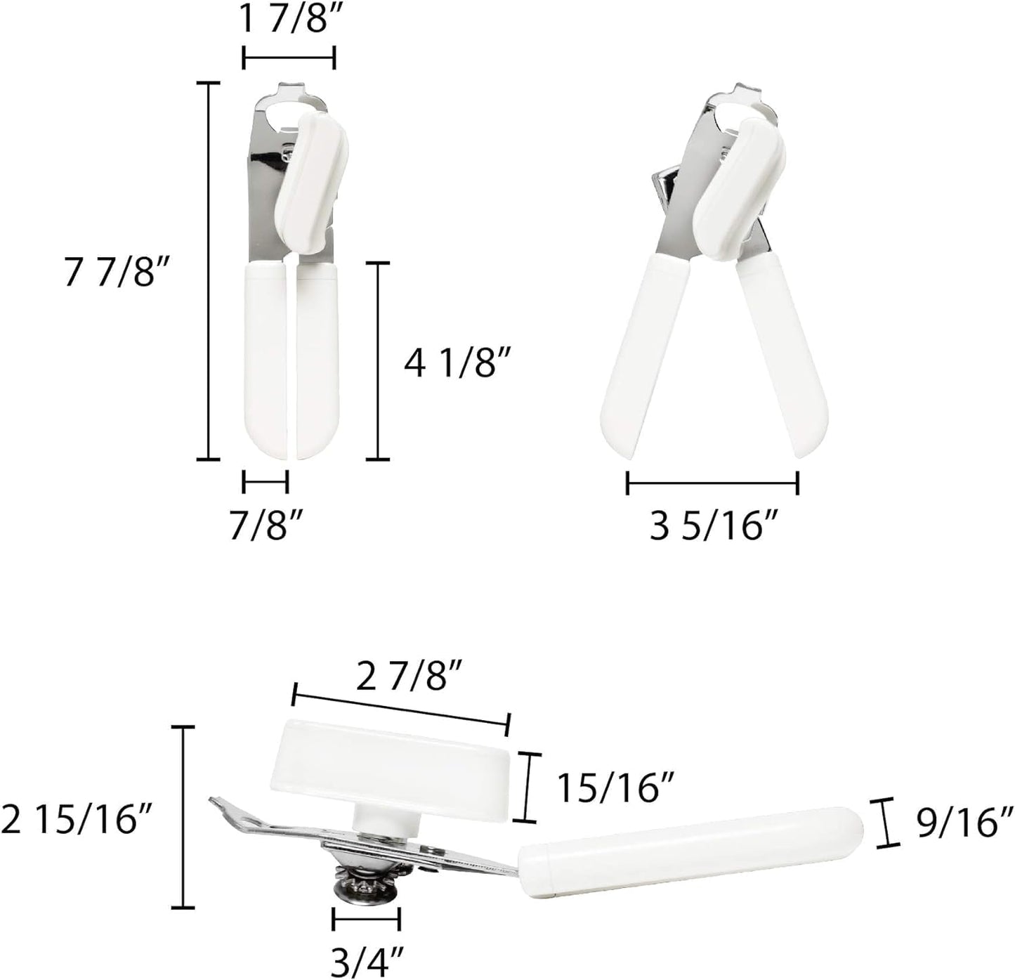 8" x 2" x 2-1/2" Manual Can Opener Iron Plated with White Color Plastic Handle - Built-in Bottle Cap Remover Handheld Easy Turn Knob Manual Hand Held Can Opener