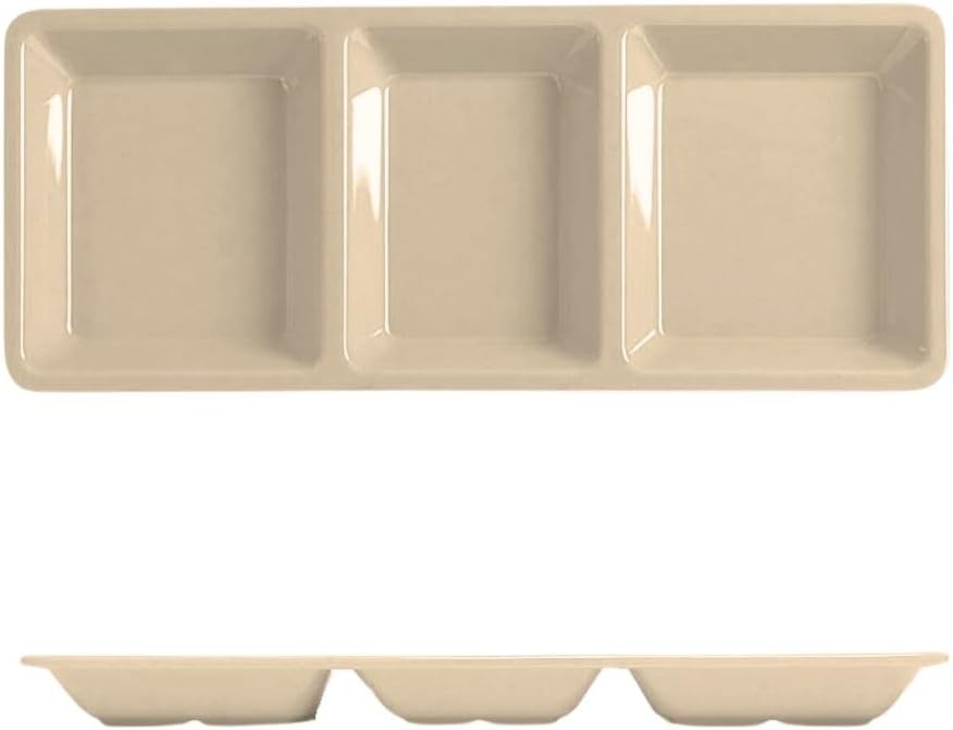 28 oz Rectangular 3-Section Tray Passion Melamine - Dishwasher Safe Serving Bowl Dipping Sauce Dishes Sauce Bowls for Dips Chips Veggies Fruits Home Restaurants