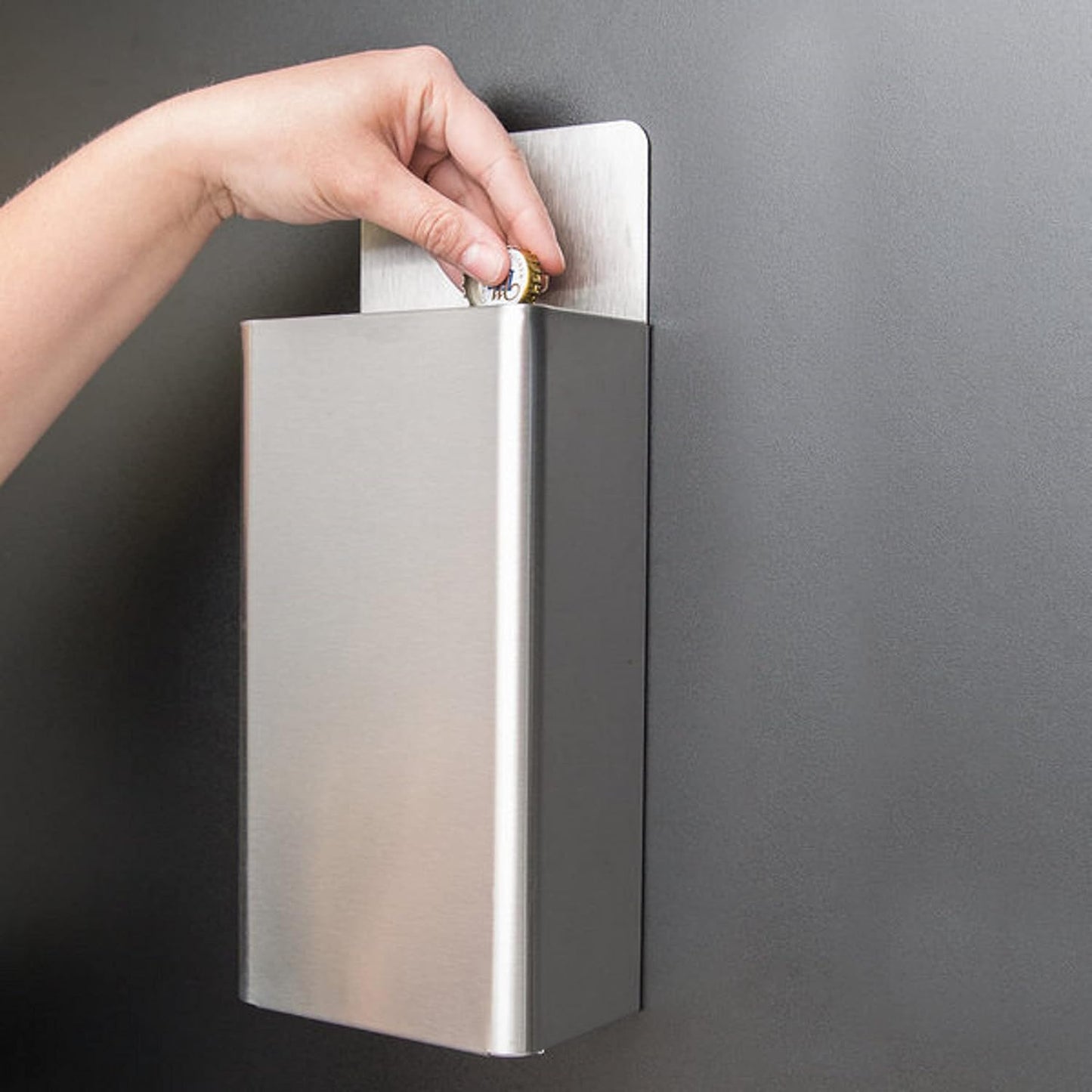5-3/4" x 10" Stainless Steel Wall Mounted Bottle Cap Catcher with Smooth Back Notch - Bottle Cap Catcher Collector Bottle Can Opener Tool for Home Kitchen Bar Coffee Shop