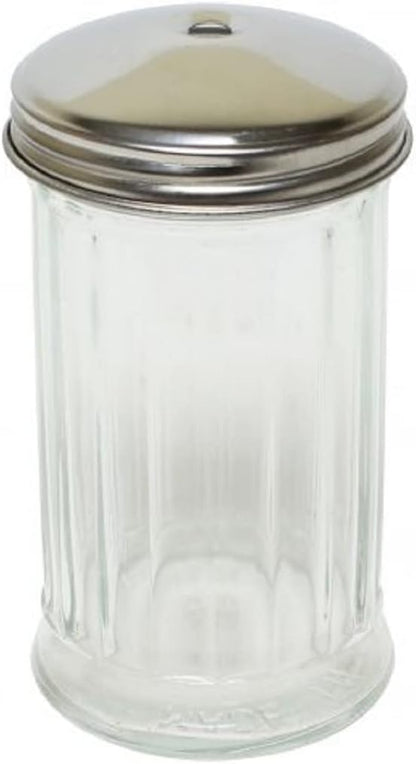 12 oz. Sugar Cheese Shaker Pourer with Stainless Steel  Set of 12- Paneled design Sugar Cinnamon Sugar Pepper Powder Cocoa Shaker for Kitchen and Restaurants