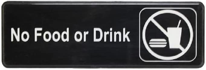 9" x 3" No Food or Drink Sign with Easy Peel Self-Adhesive White on Black Color Set of 2- Door Sign Waterproof Self Adhesive Store Signs Indoor/Outdoor Warning Marker Home Business Use
