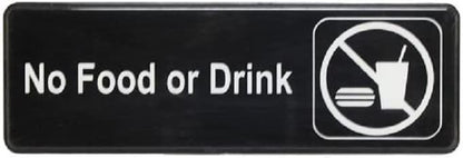 9" x 3" No Food or Drink Sign with Easy Peel Self-Adhesive White on Black Color Set of 2- Door Sign Waterproof Self Adhesive Store Signs Indoor/Outdoor Warning Marker Home Business Use