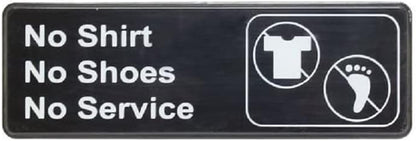 9" x 3" No Shirt, No Shoes, No Service Sign with Easy Peel Self-Adhesive White on Black Color Set of 2- Door Sign Waterproof Self Adhesive Store Signs Indoor/Outdoor Warning Marker Home Business Use