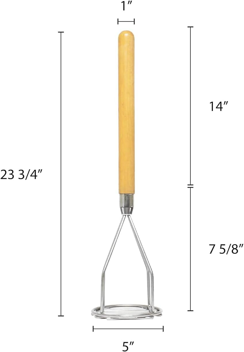 Round Potato Masher Iron Plated with Wooden Handle-Professional Integrated Masher Kitchen Tool & Food Masher/Potato Smasher Perfect for Bean Vegetable Fruits Avocado and Meat