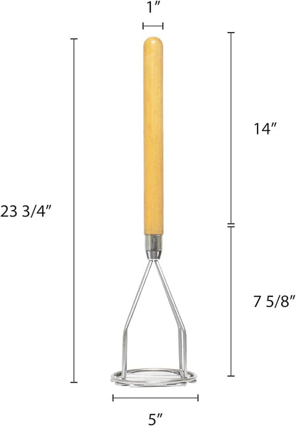 Round Potato Masher Iron Plated with Wooden Handle-Professional Integrated Masher Kitchen Tool & Food Masher/Potato Smasher Perfect for Bean Vegetable Fruits Avocado and Meat