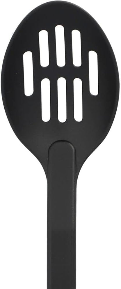 11-1/2” Slotted Spoon High-Heat Nylon & Polypropylene Handle Black Color- Kitchen Cooking Spoons Serving Spoons Heat Resistant up to 410°F Kitchen Spoons for Mixing Serving Stirring