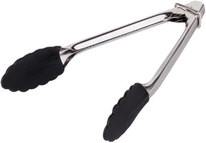 Stainless Steel Utility Tong with Silicone Tips Handles - Non-Slip Silicone Sliding Locking Ring Cooking Tongs Kitchen Tongs Metal BBQ Tongs Perfect for Home and Restaurants