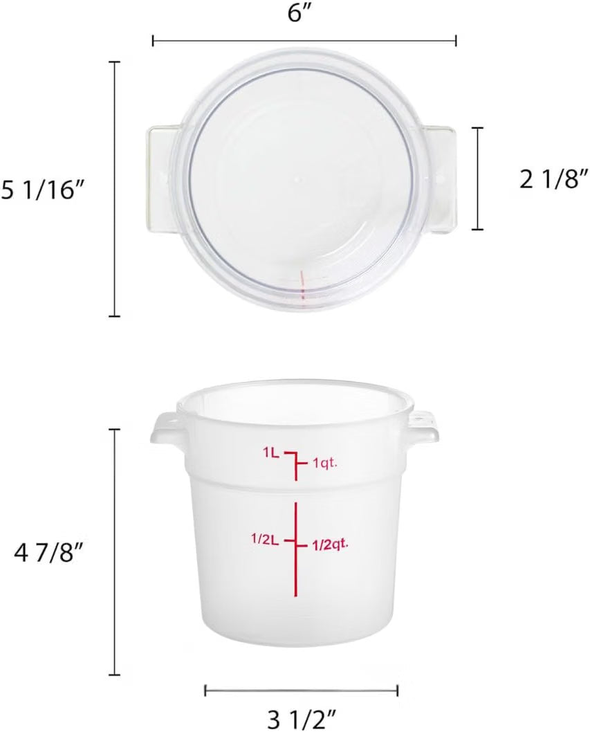 Round Food Storage Container Translucent Polypropylene- Commercial Food Storage Containers Meal Prep Containers Reusable Food Containers for Pantry Kitchen Storage Organization