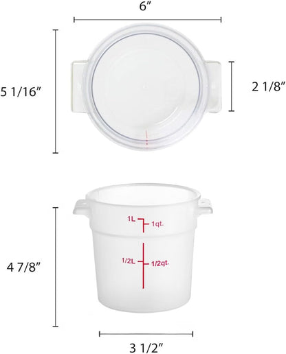 Round Food Storage Container Translucent Polypropylene- Commercial Food Storage Containers Meal Prep Containers Reusable Food Containers for Pantry Kitchen Storage Organization