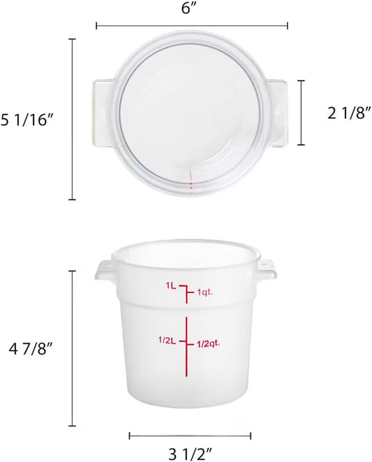 Round Food Storage Container Translucent Polypropylene- Commercial Food Storage Containers Meal Prep Containers Reusable Food Containers for Pantry Kitchen Storage Organization