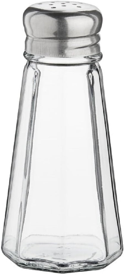Classic Clear Glass Salt or Pepper Shakers with Stainless Steel Mushroom Tops Set of 12- Salt Shaker Stainless Lid-Glass Spice Jars Kitchen Accessories