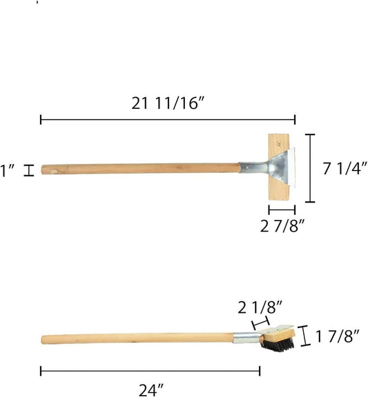 Pizza Oven Brush with Scraper Black Metal Wire Brush with Wooden Handle-Pizza Oven Cleaning Brush for Pizza Stone Grill Brush Outdoor BBQ Cleaning Oven Accessories