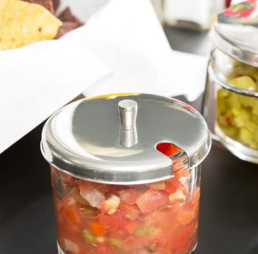 7 oz Condiment Jar Glass Body with Stainless Steel Lid- Spice Jar Condiment Container Seasoning Organizer Glass Condiment Container for Spice Salt Sugar Restaurants