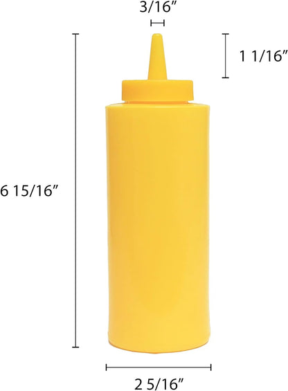 Set of 12 Squeeze Condiment Dispensing Bottles 8 oz - Plastic Squeeze Bottle For Sauces Spreads Ketchup Mustard Mayo Hot sauces and Olive oil