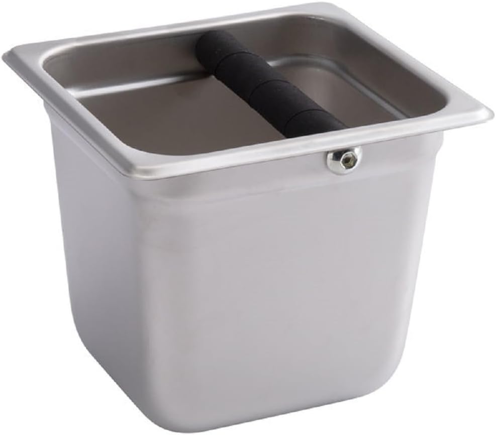 Deep Commercial Grade Stainless Steel Coffee Knock Box with Rubber Knock Bar 0.6mm Thickness- Durable Barista Espresso Knock Box Perfect for Restaurant Cafes Home