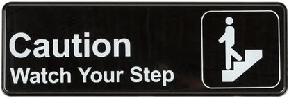 9" x 3" Caution, Watch Your Step Sign with Easy Peel Self-Adhesive White on Black Color Set of 2- Door Sign Waterproof Self Adhesive Store Signs Indoor/Outdoor Warning Marker Home Business Use