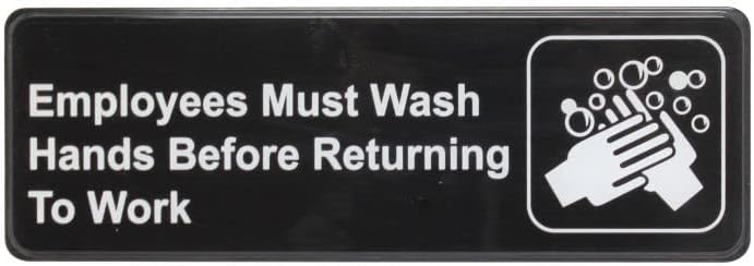 9" x 3" Employees Must Wash Hands Sign with Easy Peel Self-Adhesive White on Black Color Set of 2- Door Sign Waterproof Self Adhesive Store Signs Indoor/Outdoor Warning Marker Home Business Use