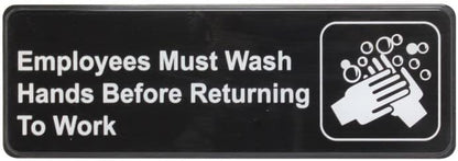9" x 3" Employees Must Wash Hands Sign with Easy Peel Self-Adhesive White on Black Color Set of 2- Door Sign Waterproof Self Adhesive Store Signs Indoor/Outdoor Warning Marker Home Business Use