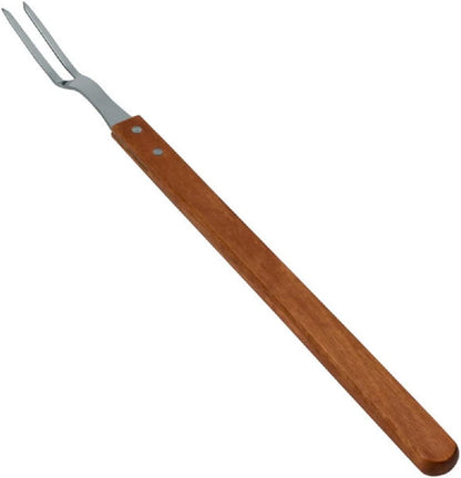2-Prong Stainless Steel Square Pot Fork with Long Wooden Riveted Handle- Stainless Steel Kitchen Meat Fork Serving Grill BBQ Chef Turning Barbecue