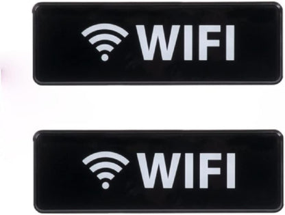 9" x 3" Wifi Sign with Easy Peel Self-Adhesive White on Black Color Set of 2- Door Sign Waterproof Self Adhesive Store Signs Indoor/Outdoor Warning Marker Home Business Use
