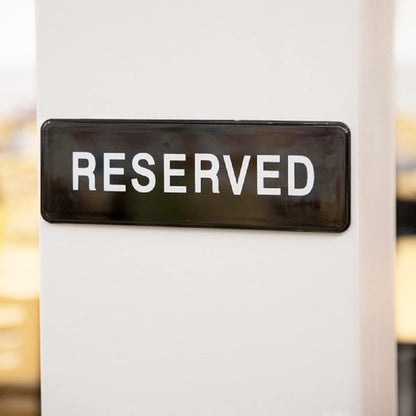 9" x 3" Reserved Sign with Easy Peel Self-Adhesive White on Black Color Set of 2- Door Sign Waterproof Self Adhesive Store Signs Indoor/Outdoor Warning Marker Home Business Use