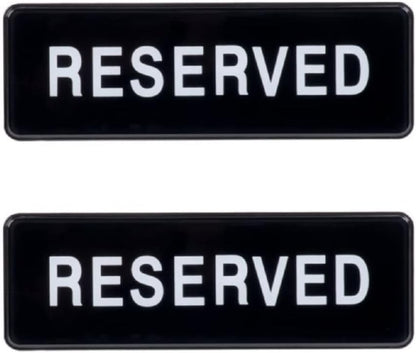 9" x 3" Reserved Sign with Easy Peel Self-Adhesive White on Black Color Set of 2- Door Sign Waterproof Self Adhesive Store Signs Indoor/Outdoor Warning Marker Home Business Use