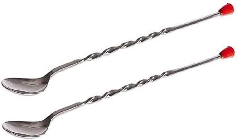 11" Stainless Steel Cocktail Bar Mixing Spoons Set of 2- Long Stirring Spoons Mixing Spoons Bar Spoon Spiral Pattern Cocktail Mixing Stirrers for Drink Bar Cocktail Shaker Spoon