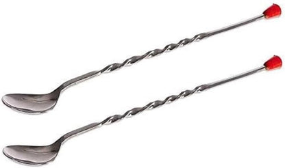 11" Stainless Steel Cocktail Bar Mixing Spoons Set of 2- Long Stirring Spoons Mixing Spoons Bar Spoon Spiral Pattern Cocktail Mixing Stirrers for Drink Bar Cocktail Shaker Spoon