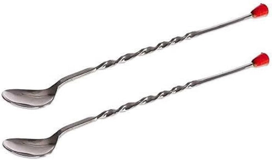 11" Stainless Steel Cocktail Bar Mixing Spoons Set of 2- Long Stirring Spoons Mixing Spoons Bar Spoon Spiral Pattern Cocktail Mixing Stirrers for Drink Bar Cocktail Shaker Spoon