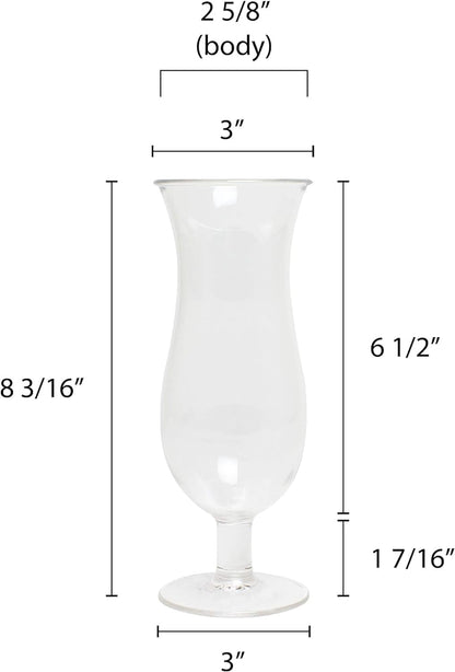 Hurricane Glass Polycarbonate Clear Color Comes in each- Beverage Stemmed Plastic Glass Cup Party Beverage Glass Barware Perfect for Juices Smoothies Pina Colada Cocktails