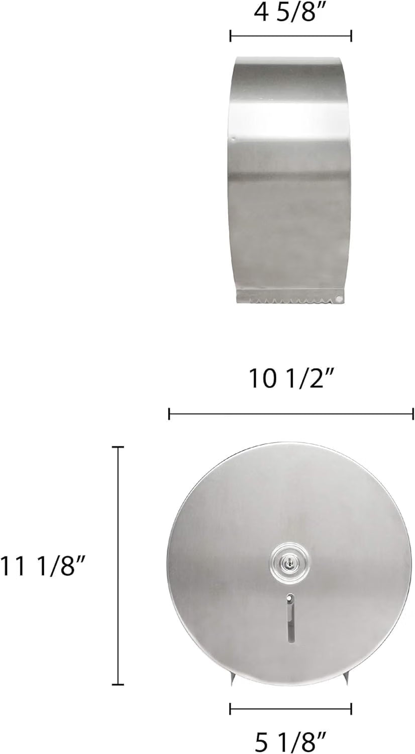 10-1/2" x 4-1/2" Stainless Steel Jumbo Roll Toilet Tissue Dispenser - Wall Mount Stainless Steel 9 Inch Roll Toilet Paper Holder Bath Tissue Dispenser Lock Key
