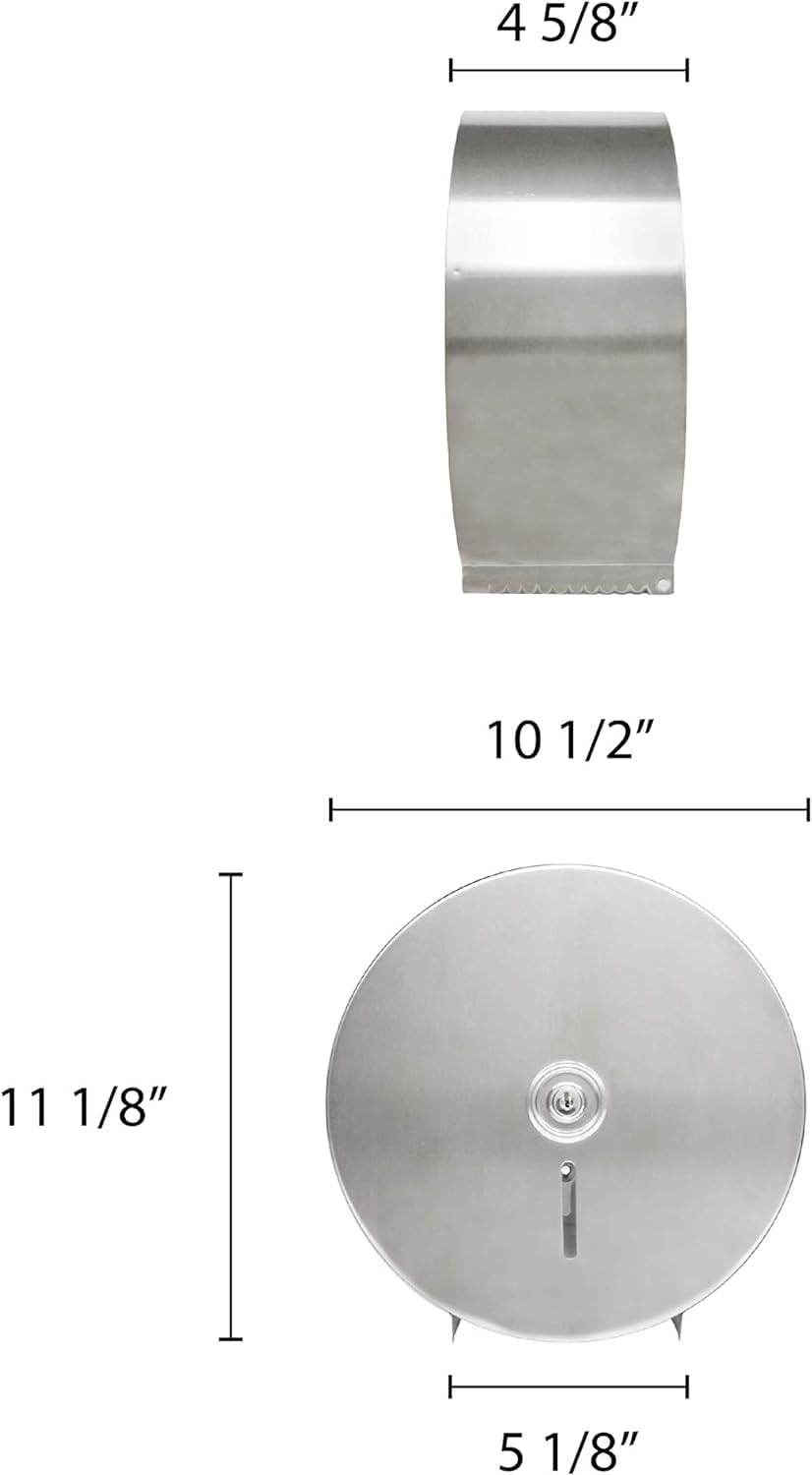 10-1/2" x 4-1/2" Stainless Steel Jumbo Roll Toilet Tissue Dispenser - Wall Mount Stainless Steel 9 Inch Roll Toilet Paper Holder Bath Tissue Dispenser Lock Key