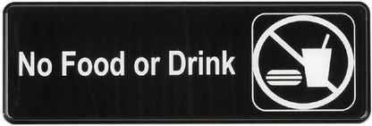 9" x 3" No Food or Drink Sign with Easy Peel Self-Adhesive White on Black Color Set of 2- Door Sign Waterproof Self Adhesive Store Signs Indoor/Outdoor Warning Marker Home Business Use