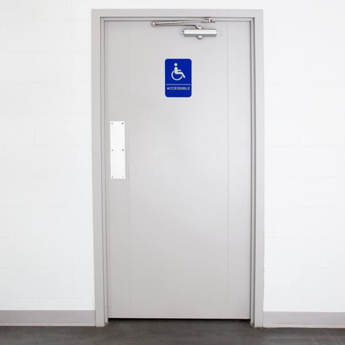6" x 9" Wheelchair Accessible Restroom Sign with Braille Easy Peel Self-Adhesive White on Blue Color Set of 2- Waterproof Self Adhesive Store Signs Indoor/Outdoor Warning Marker Home Business Use