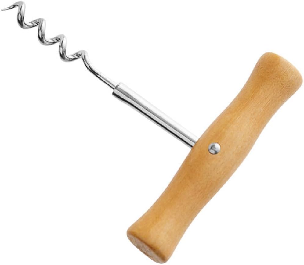 4" Stainless Steel Cork Screw with Wooden Handle - Wine Opener Cork Screw Corkscrews for Wine Bottles Wine Bottle Opener for Servers Waiters Bartenders and Home Use