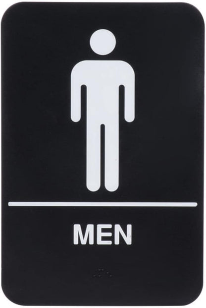 Set of 2 Men Restroom Sign with Braille 6" x 9" with Easy Peel Self-Adhesive White on Black Color- Bathroom Signs Waterproof Long-Lasting Self Adhesive for Indoor/Outdoor Home or Business Use