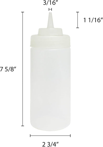 Set of 6 Squeeze Condiment Wide Mouth Dispensing Bottles - Plastic Squeeze Bottle for Sauces Spreads Ketchup Mustard Mayo Hot sauces and Olive oil