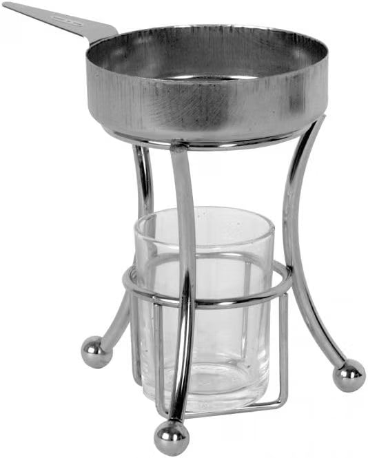 3 Piece Set Butter Warmer Stainless Steel Warmer Pan with Chrome Iron Plated Wire Stand and Glass Holder- Warmer Set for Chocolate Butter Cheese Perfect for dip Fruit Dessert Snack