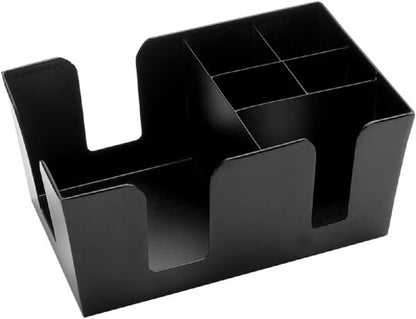 6 Compartment Bar Caddy 9-1/2" x 5-3/4" x 4-1/8" Black Color - Condiment Dispenser Countertop Organizer Condiment Supplies Holder for Home Work Restaurant