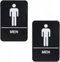 Set of 2 Men Restroom Sign with Braille 6" x 9" with Easy Peel Self-Adhesive White on Black Color- Bathroom Signs Waterproof Long-Lasting Self Adhesive for Indoor/Outdoor Home or Business Use