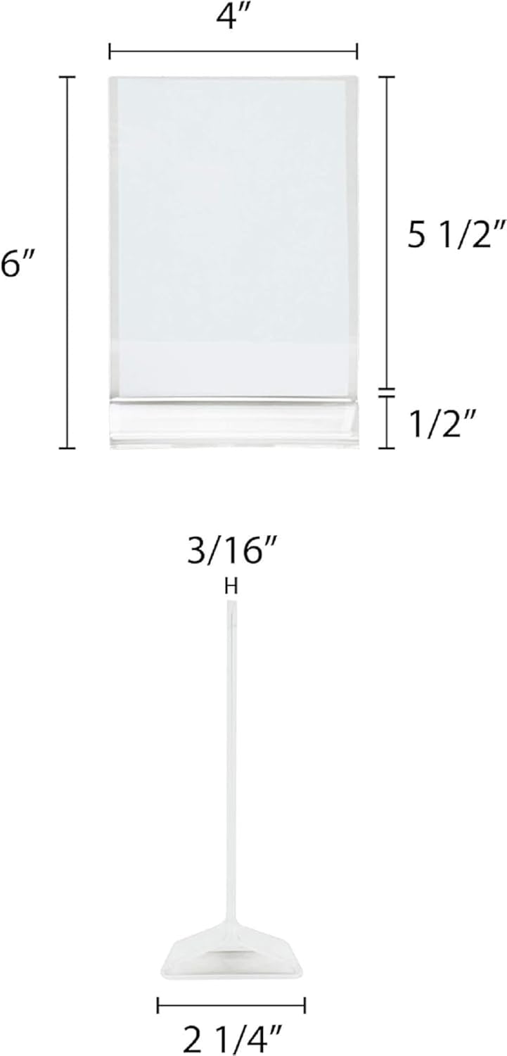 4” x 6” Acrylic Menu Sign Photo Table Holders Clear- Upright Table Desk Displays Double Sided Table Menu Stands Picture Frames for Wedding Table Numbers Restaurant Signs