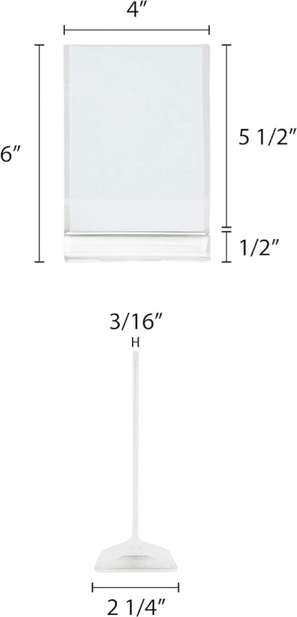 4” x 6” Acrylic Menu Sign Photo Table Holders Clear- Upright Table Desk Displays Double Sided Table Menu Stands Picture Frames for Wedding Table Numbers Restaurant Signs