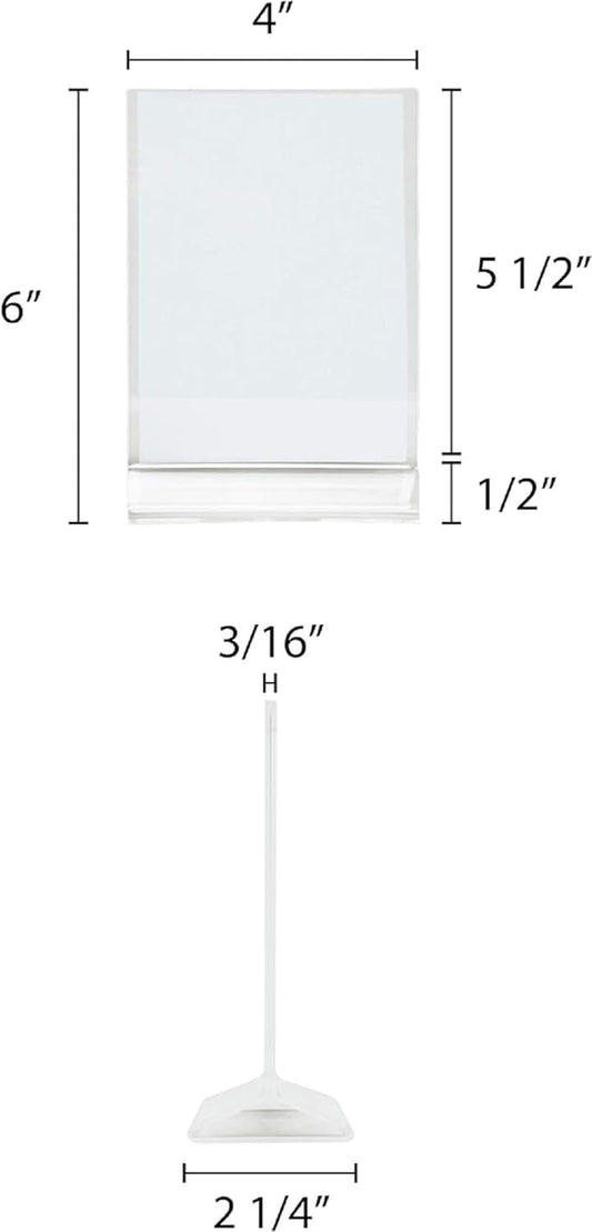 4” x 6” Acrylic Menu Sign Photo Table Holders Clear- Upright Table Desk Displays Double Sided Table Menu Stands Picture Frames for Wedding Table Numbers Restaurant Signs
