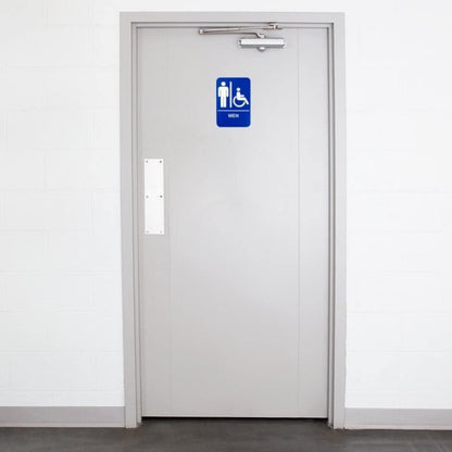 6" x 9" Men/ Wheelchair Accessible Restroom Sign with Braille Easy Peel Self-Adhesive White on Blue Color Set of 2- Waterproof Self Adhesive Store Signs Indoor/Outdoor Warning Marker Home Business Use