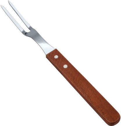 2-Prong Stainless Steel Square Pot Fork with Long Wooden Riveted Handle- Stainless Steel Kitchen Meat Fork Serving Grill BBQ Chef Turning Barbecue