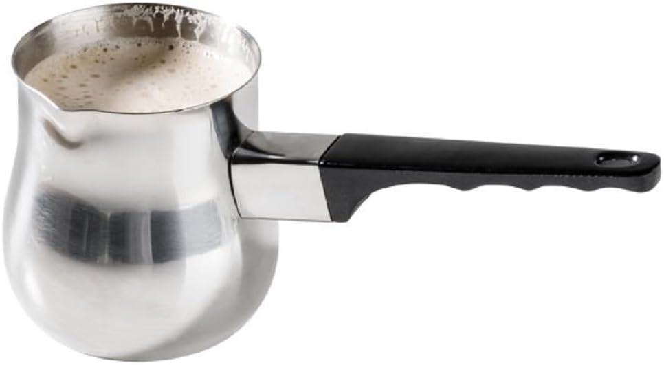 Stainless Steel Turkish Coffee Decanter with Black Easy-Grip Handle Set of 2- Turkish Coffee Maker Chai Pot Arabic Coffee Pot Briki Greek Coffee Pot Greek Briki Cezve Ibrik