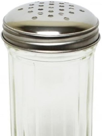 12 oz. Sugar Cheese Shaker Pourer with Stainless Steel  Set of 12- Paneled design Sugar Cinnamon Sugar Pepper Powder Cocoa Shaker for Kitchen and Restaurants